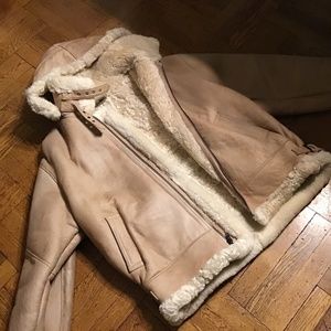 Shearling sheepskin Coat with hood